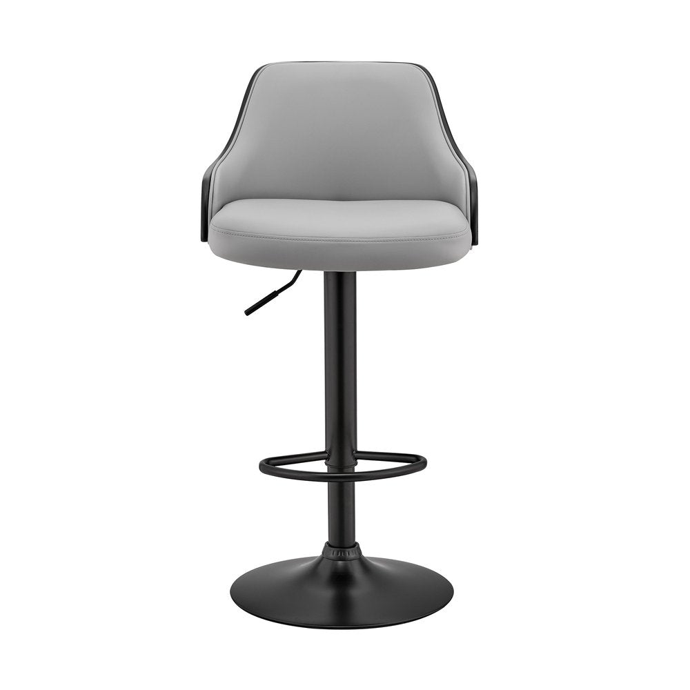 Gray And Black Fabric And Iron Adjustable Height Swivel Bar Chair