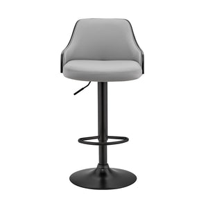 Gray And Black Fabric And Iron Adjustable Height Swivel Bar Chair