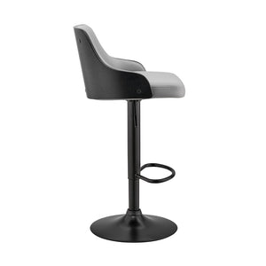 Gray And Black Fabric And Iron Adjustable Height Swivel Bar Chair
