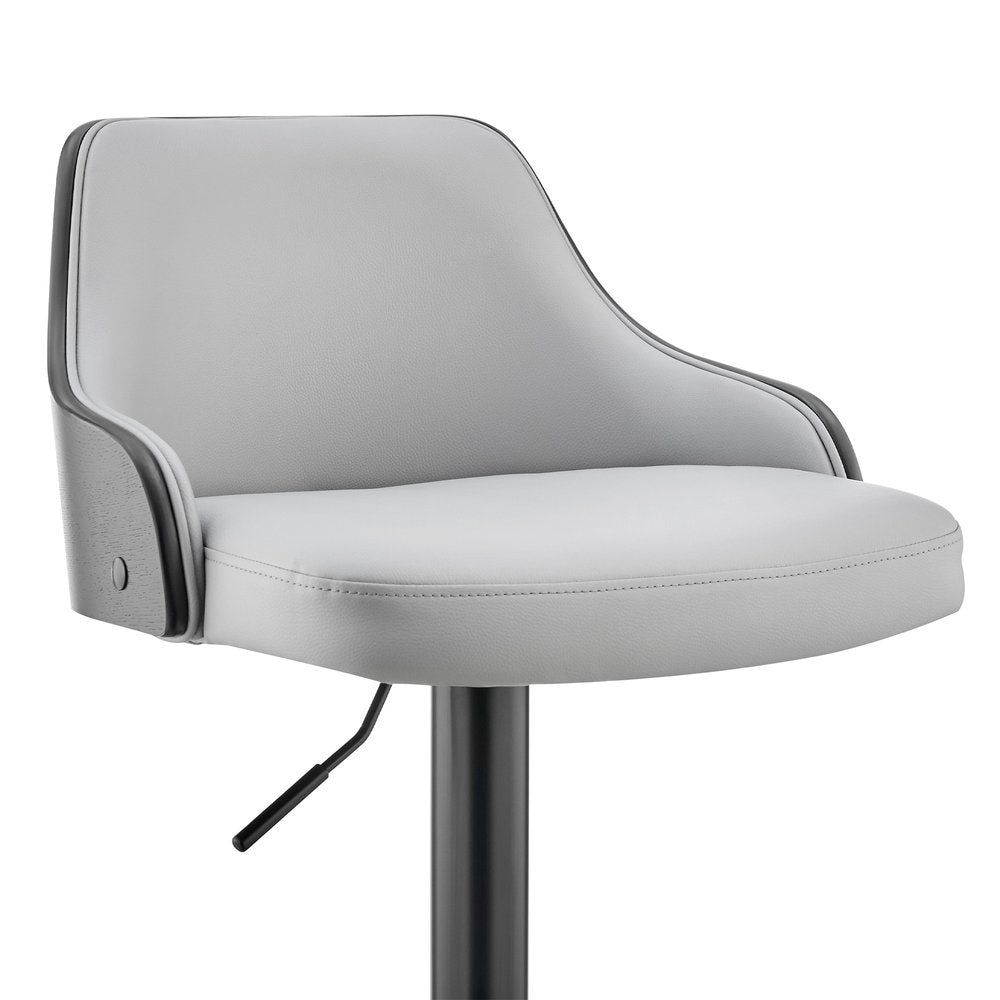 Gray And Black Fabric And Iron Adjustable Height Swivel Bar Chair