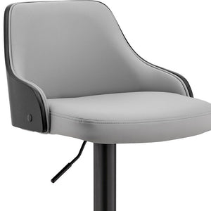 Gray And Black Fabric And Iron Adjustable Height Swivel Bar Chair