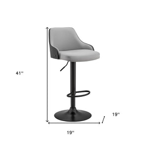 Gray And Black Fabric And Iron Adjustable Height Swivel Bar Chair