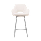 30" White And Silver Iron Swivel Low Back Bar Height Bar Chair