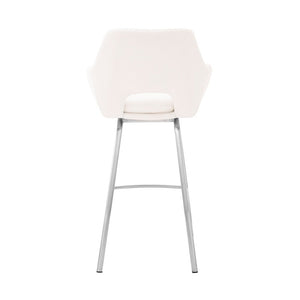 30" White And Silver Fabric And Iron Low Back Bar Height Swivel Bar Chair