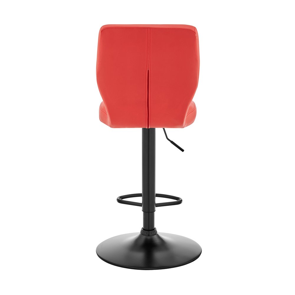 Red and Black Faux Leather And Iron Adjustable Height Swivel Bar Chair