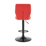 Red and Black Faux Leather And Iron Adjustable Height Swivel Bar Chair