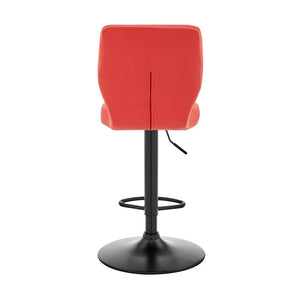 Red and Black Faux Leather And Iron Adjustable Height Swivel Bar Chair