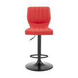 Red and Black Faux Leather And Iron Adjustable Height Swivel Bar Chair