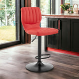 Red and Black Faux Leather And Iron Adjustable Height Swivel Bar Chair