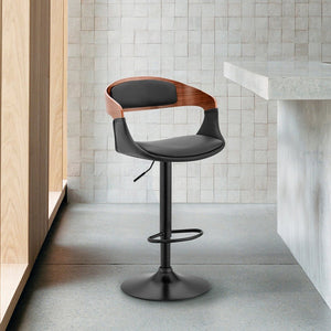Black Fabric And Iron Low Back Adjustable Height Swivel Bar Chair