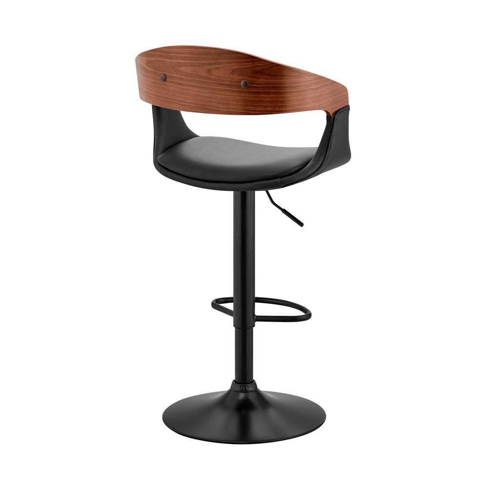 Black Fabric And Iron Low Back Adjustable Height Swivel Bar Chair