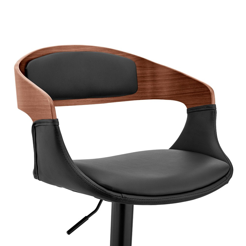 Black Fabric And Iron Low Back Adjustable Height Swivel Bar Chair