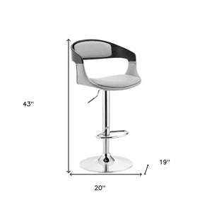 Gray And Silver Fabric And Iron Low Back Adjustable Height Swivel Bar Chair
