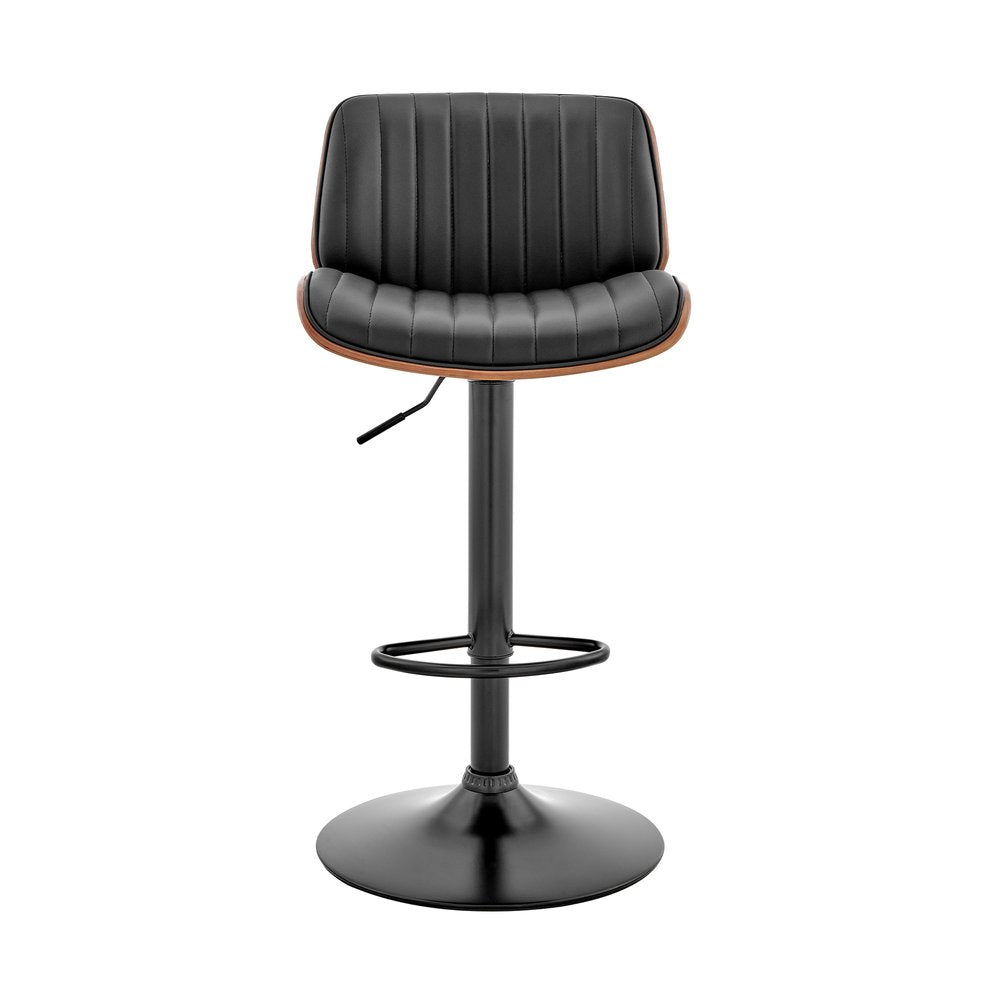 Dark Gray Brown And Black Iron and Faux Leather Adjustable Height Swivel Bar Chair