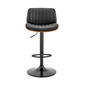 Brown Dark Gray And Black Faux Leather And Iron Adjustable Height Swivel Bar Chair