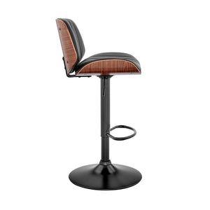 Brown Dark Gray And Black Faux Leather And Iron Adjustable Height Swivel Bar Chair