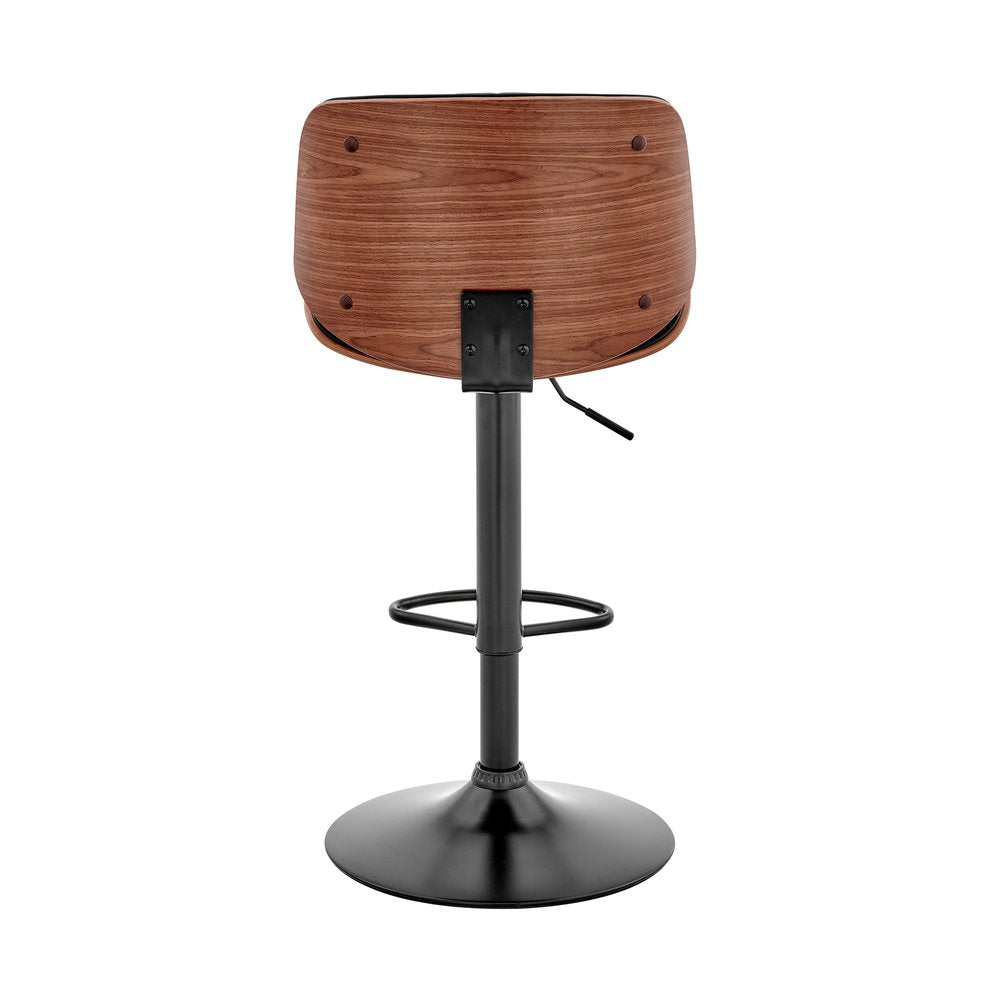 Brown Dark Gray And Black Faux Leather And Iron Adjustable Height Swivel Bar Chair