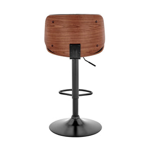 Brown Dark Gray And Black Faux Leather And Iron Adjustable Height Swivel Bar Chair