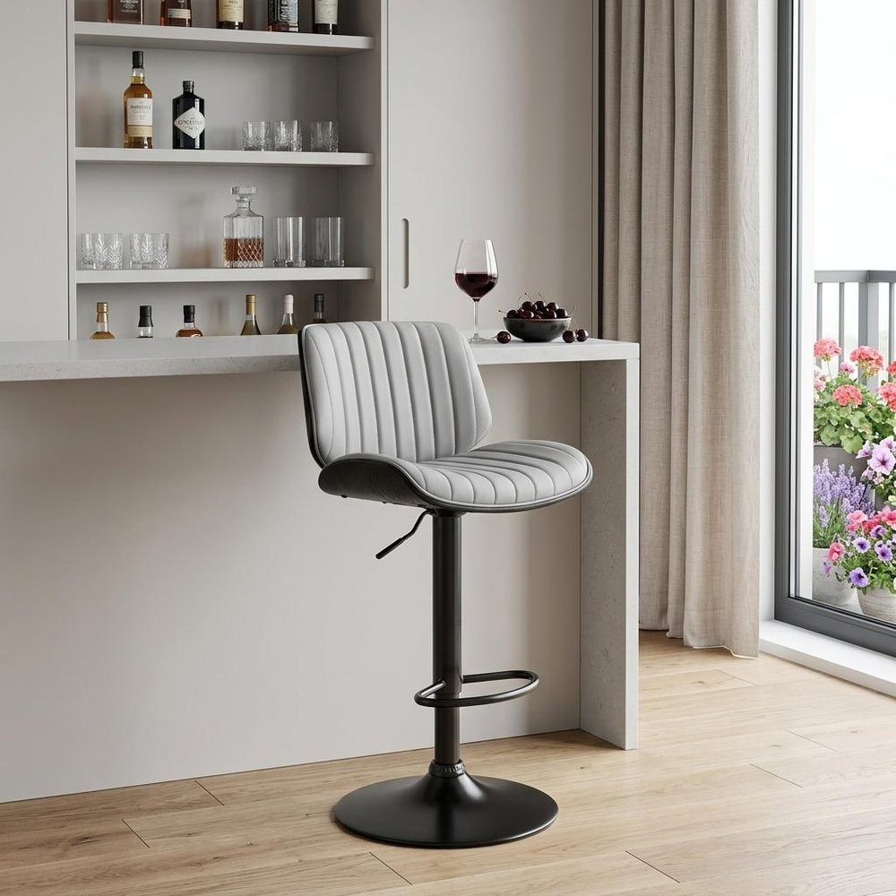 24" Gray And Black Iron Swivel Adjustable Height Bar Chair