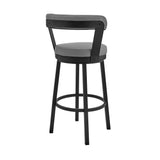 26" Gray and Black Fabric and Iron Counter Height Swivel Bar Chair