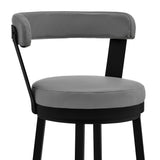 26" Gray and Black Fabric and Iron Counter Height Swivel Bar Chair
