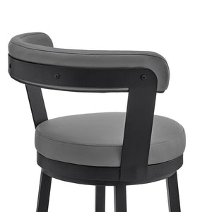 26" Gray and Black Fabric and Iron Counter Height Swivel Bar Chair