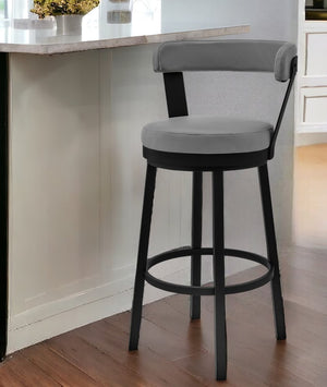 26" Gray and Black Fabric and Iron Counter Height Swivel Bar Chair