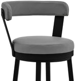 26" Gray and Black Fabric and Iron Counter Height Swivel Bar Chair
