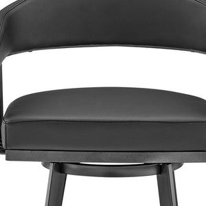 26" Black Faux Leather And Iron Low Back Counter Height Swivel Bar Chair