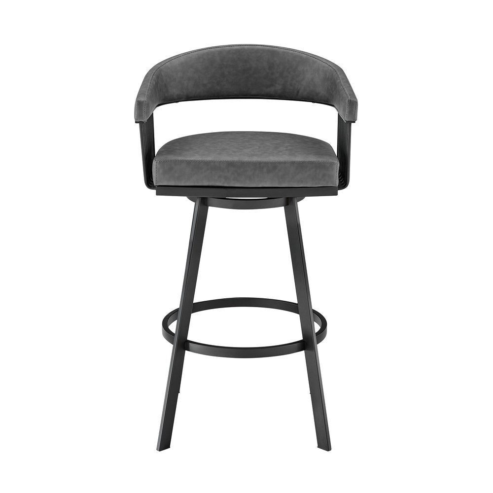 25" Gray And Black Iron Swivel Low Back Counter Height Bar Chair