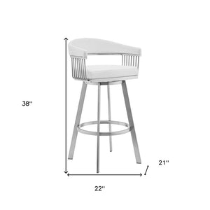 29" White And Silver Fabric And Iron Low Back Bar Height Swivel Bar Chair
