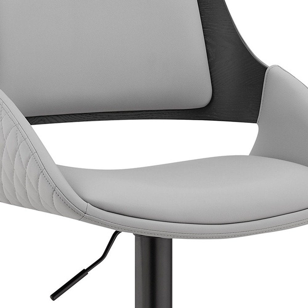 Gray And Black Fabric And Iron Low Back Adjustable Height Swivel Bar Chair