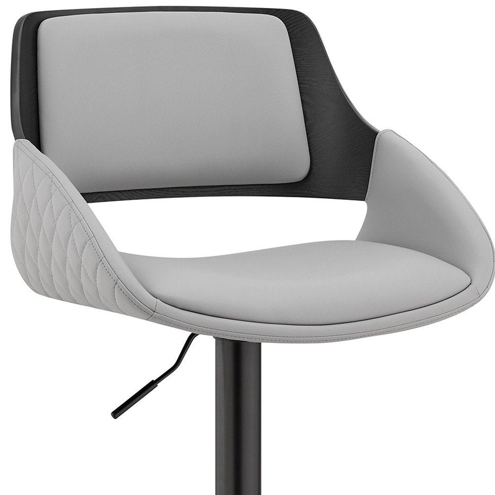 Gray And Black Fabric And Iron Low Back Adjustable Height Swivel Bar Chair