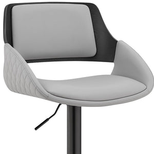 Gray And Black Fabric And Iron Low Back Adjustable Height Swivel Bar Chair
