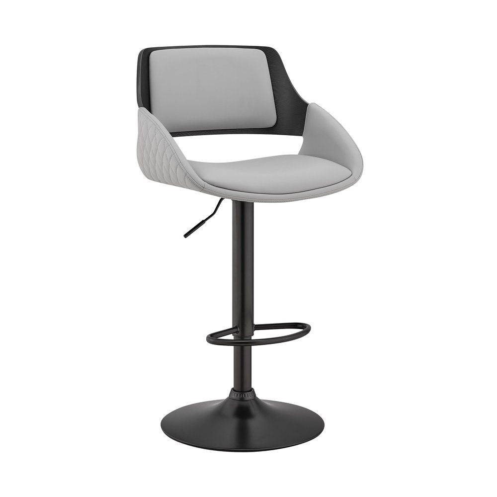 Gray And Black Fabric And Iron Low Back Adjustable Height Swivel Bar Chair