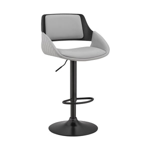 Gray And Black Fabric And Iron Low Back Adjustable Height Swivel Bar Chair