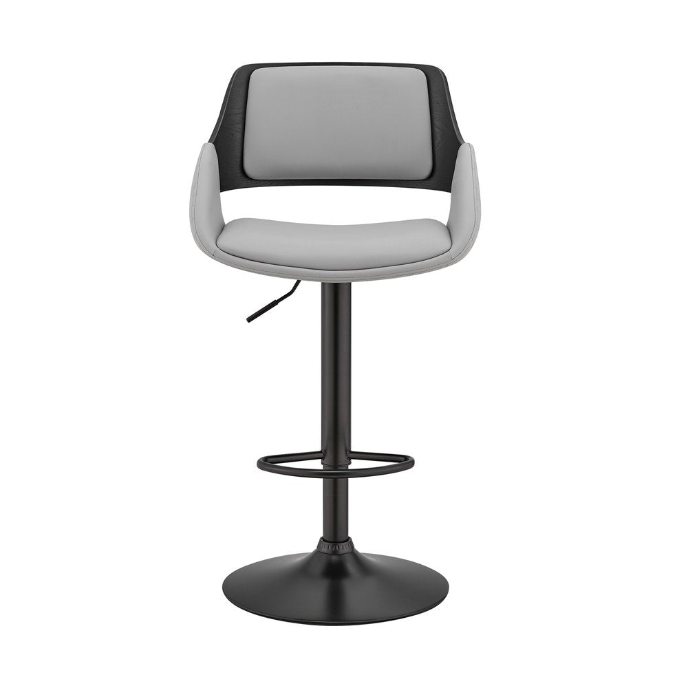 Gray And Black Fabric And Iron Low Back Adjustable Height Swivel Bar Chair