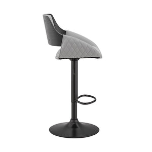 Gray And Black Fabric And Iron Low Back Adjustable Height Swivel Bar Chair