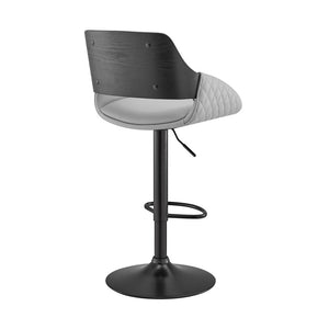 Gray And Black Fabric And Iron Low Back Adjustable Height Swivel Bar Chair
