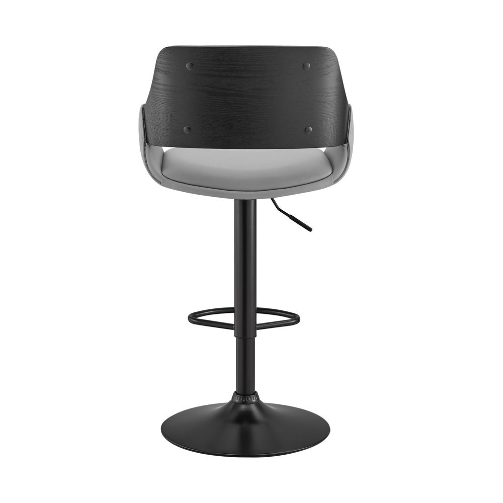 Gray And Black Fabric And Iron Low Back Adjustable Height Swivel Bar Chair