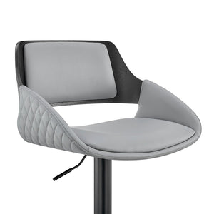 Gray And Black Fabric And Iron Low Back Adjustable Height Swivel Bar Chair