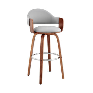 26" Gray And Brown Swivel Low Back Counter Height Bar Chair