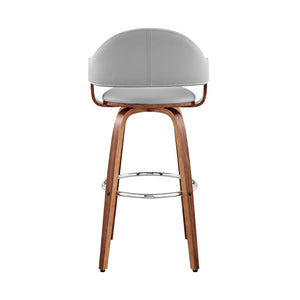 26" Gray And Brown Fabric And Wood Low Back Counter Height Swivel Bar Chair