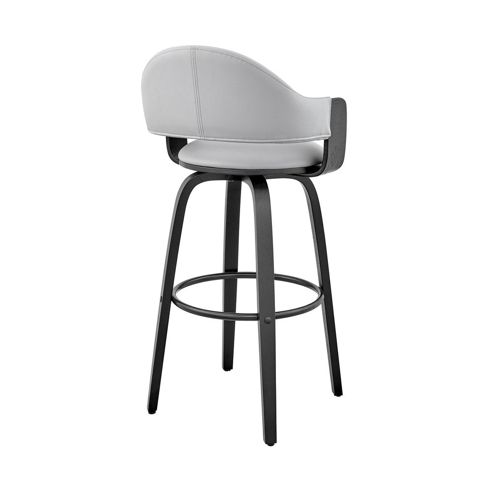 26" Gray And Black Fabric And Iron Low Back Counter Height Swivel Bar Chair