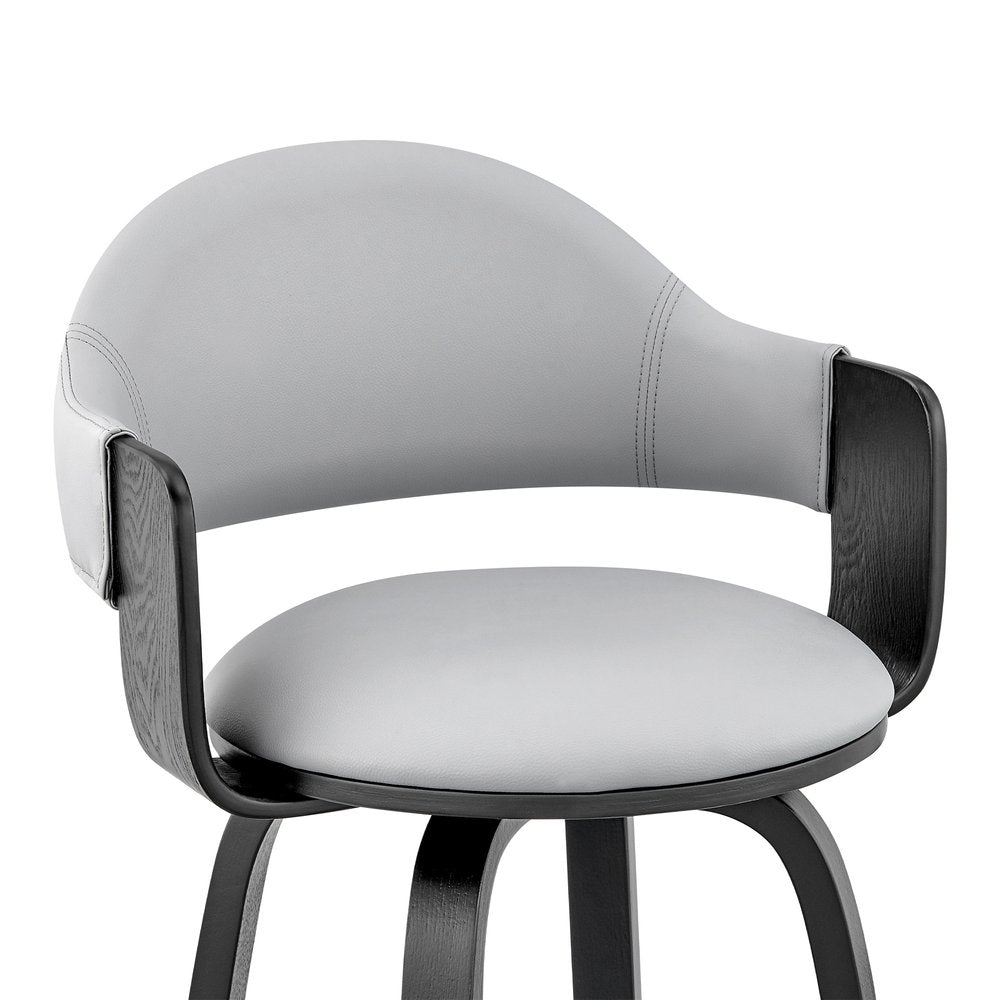 26" Gray And Black Fabric And Iron Low Back Counter Height Swivel Bar Chair