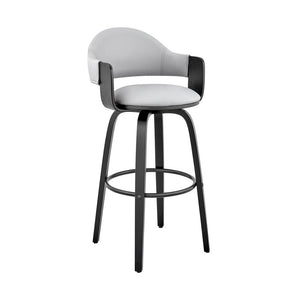 30" Gray and Black Fabric and Iron Low Back Bar Height Swivel Bar Chair