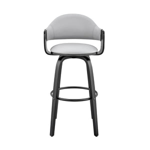 30" Gray and Black Fabric and Iron Low Back Bar Height Swivel Bar Chair