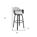 30" Gray and Black Fabric and Iron Low Back Bar Height Swivel Bar Chair