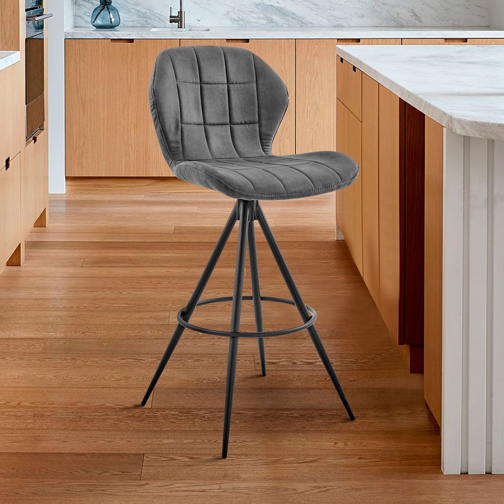 30" Charcoal And Black Iron Bar Height Bar Chair