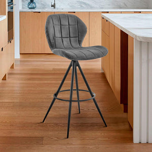 30" Charcoal And Black Fabric Microfiber And Microsuede And Iron Bar Height Bar Chair